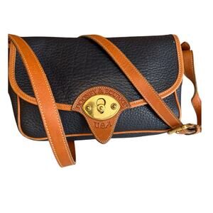 Vintage Dooney & Bourke All Weather Leather Rectangular Saddle Bag Navy Blue
